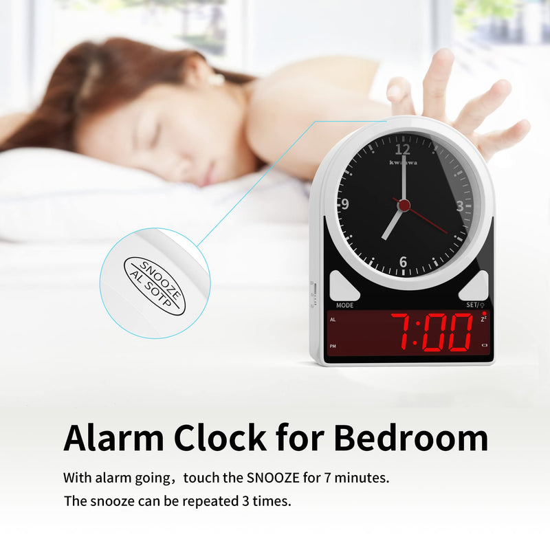 KWANWA Alarm Clock, 2 in 1 Analog Clock & Digital Clock, Light Sensor LED Clock, Battery Operated Only, Snooze, 12Hr, Alarm Clock for Bedroom, Living Room, Bookshelf, Kids, Elderly, Easy to Set - NewNest Australia