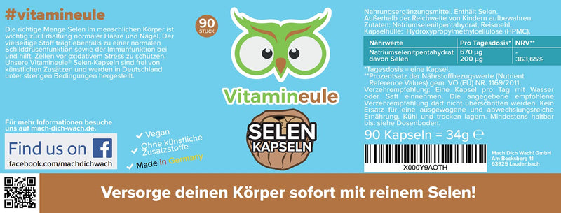 Selenium capsules - 200µg - high dosage - quality from Germany - without additives - vegan - laboratory tested - pure sodium selenite - small capsules instead of tablets - high bioavailability - Vitamineule® - NewNest Australia