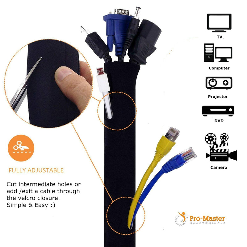 Premium 63'' Cable Management Sleeve, Best Cords Organizer for TV On Wall, Desk, Computer, Office, Home - DIY Adjustable Reversible Black and White Neoprene Cord Hider Wire Cover Concealer Wrap 63 inches - NewNest Australia