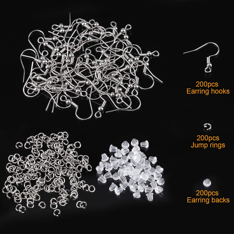 Stainless Steel Earring Hooks French Ear Wire, 600pcs Earring Making Findings Parts Jewels DIY Supplies Kits, with Silicone Earring Backs Stoppers & Open Jump Ring - NewNest Australia