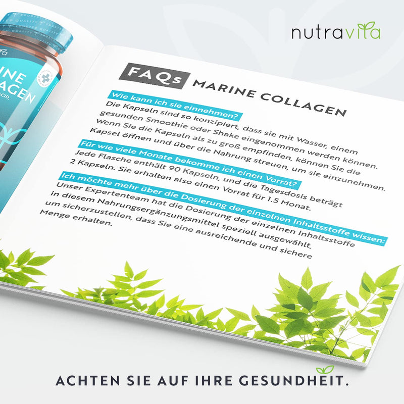 Marine Collagen - 1000 Mg - 90 Capsules With Premium Hydrolysed Type 1 Collagen - Enriched With Hyaluronic Acid, Vitamin C, E, B2, Zinc, Copper And Iodine - Made By Nutravita - NewNest Australia