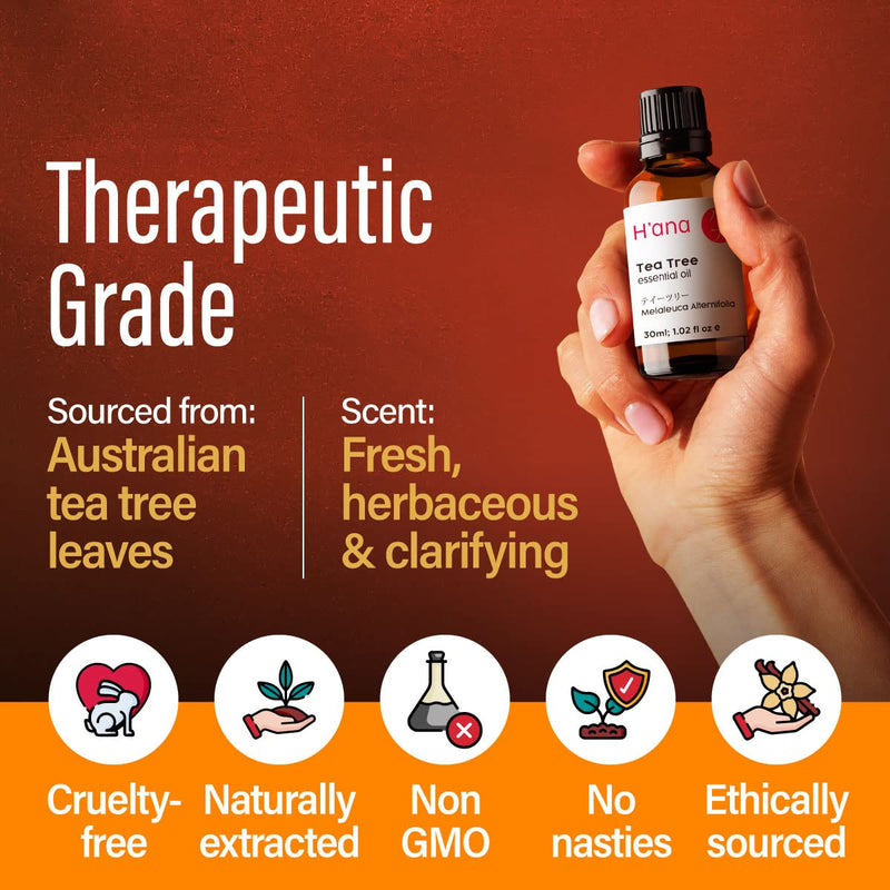 H'Ana Pure Australian Tea Tree Oil For Skin, Hair, Face And Toenails (30Ml) - 100% Therapeutic Natural Melaleuca Tea Tree Oil For Piercings, Scalp And Hair Growth - NewNest Australia