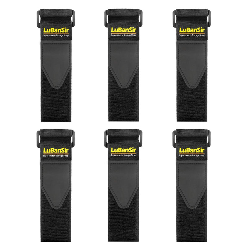 LuBanSir Cinch Straps - 2" x 18" (6 Pack) Elastic Hook and Loop Storage Straps with Buckle for Bicycle, Truck, Boat and More for Extension Cords, Ropes, Hoses Organization - Black 6 Pack - 2x18 - NewNest Australia