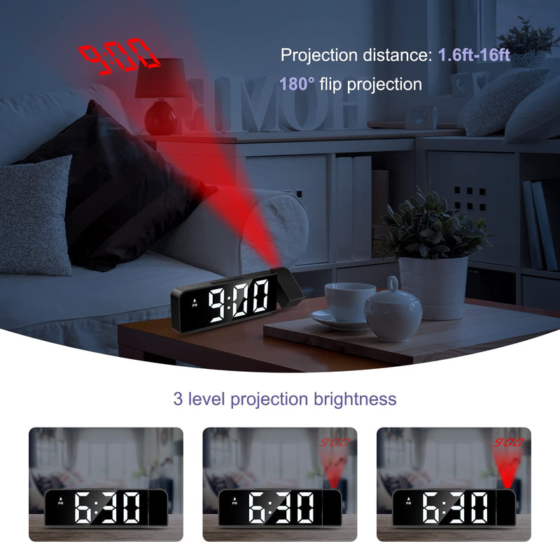 JXTZ Projection Alarm Clock, Alarm Clocks with Projection on Ceiling with 7.9" Large Display, LED Digital Clock with 4 Level Brightness, Snooze, Night Mode, Temperature, Clock for Bedroom Living Room - NewNest Australia