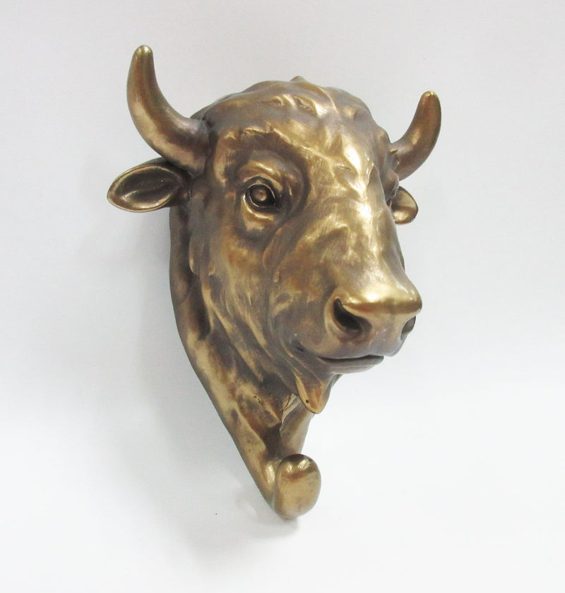 NewNest Australia - Pacific Giftware Wild Animal Head Single Wall Hook Hanger Animal Shape Rustic Faux Bronze Decorative Wall Sculpture (Bull) Gold 