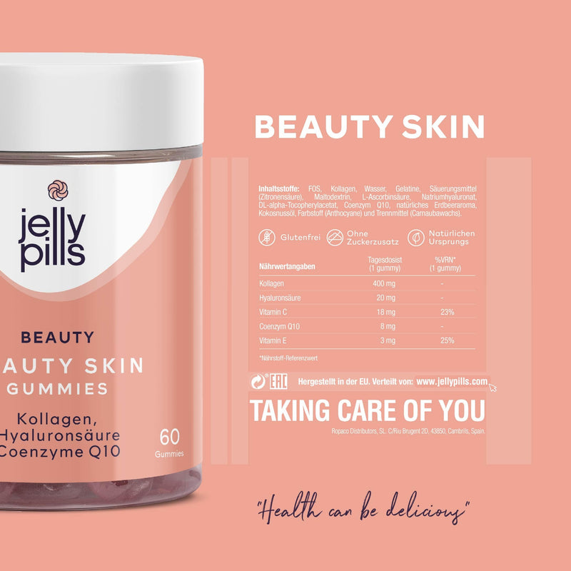 Jelly Pills Collagen Gummy Bears With Hyaluronic Acid & Coenzyme Q10 - No Added Sugar - 2 Month Supply Gummies With Strawberry Flavor, Anti-Ageing - For Skin Moisture, Elasticity - NewNest Australia