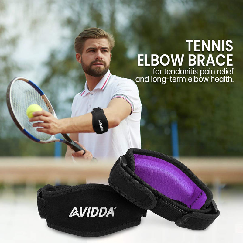 AVIDDA Tennis Elbow Support Strap, Adjustable Elbow Brace with Compression Pad for Tennis Elbow, Golfers Elbow, Pain Relief, Men, Women Purple 1 Pack 1 Pack Purple - NewNest Australia