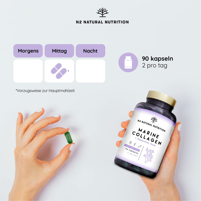 Collagen Capsules High Dose With Hyaluronic Acid, Vitamin C And Magnesium 150 Capsules Gluten Free For 75 Days Marine Collagen Peptan Type 1 For Skin, Hair And Joints Eu Ce N2 Natural Nutrition - NewNest Australia