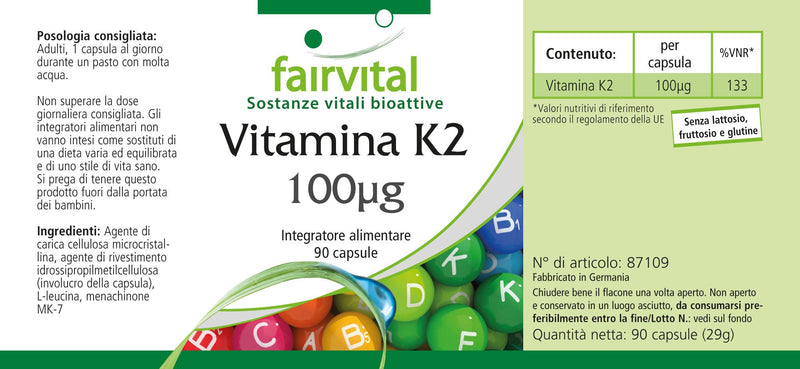 Fairvital | Vitamin K2 MK-7 100µg - HIGH DOSE - Menaquinone MK-7 - natural & fermented from Natto - VEGAN - 270 capsules (90x3) - NewNest Australia