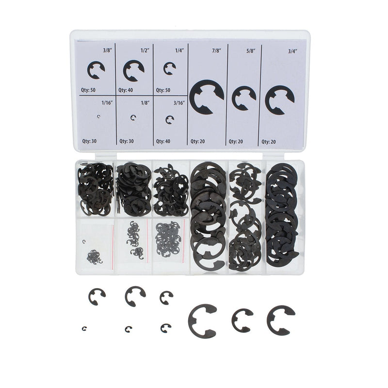 ABN E-Clip External Retaining Ring Washer 300-Piece Assortment Set SAE 1/16in to 7/8in – Circlip Snap Retainer Rings - NewNest Australia