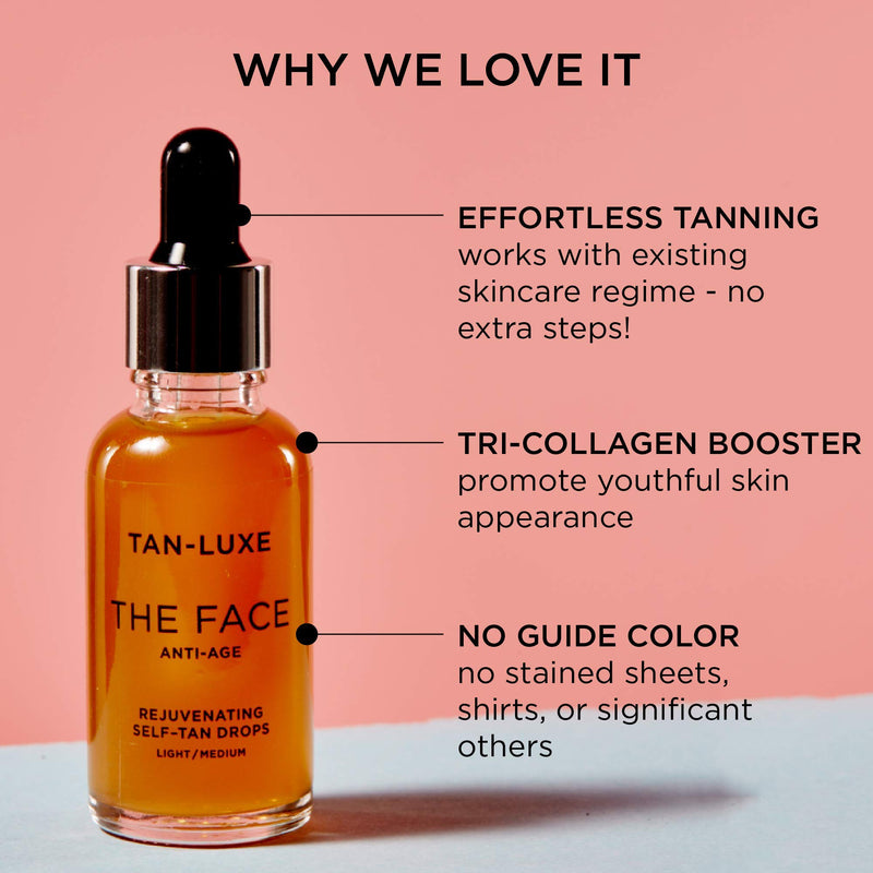Tan Luxe THE FACE Self Tan Drops, Dark (30 ml) Add Anti Aging Tanning Drops to Skin Care for Custom Face Tan, Cruelty Free & Vegan Medium/Dark - NewNest Australia