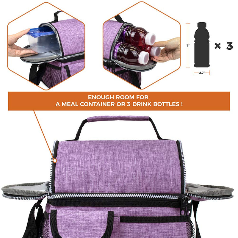 NewNest Australia - OPUX Insulated Dual Compartment Lunch Bag for Women | Double Deck Reusable Lunch Pail Cooler Bag with Shoulder Strap, Soft Leakproof Liner | Large Lunch Box Tote for Work, School (Purple) Heather Purple 