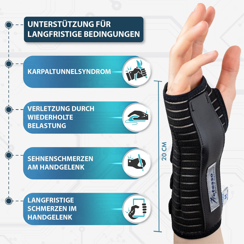 Actesso Breathable Wrist Splint Wrist Support - Relief for Carpal Tunnel Syndrome, Sprains, RSI and Tendinitis/Tendonitis (Black, M, Right) - NewNest Australia