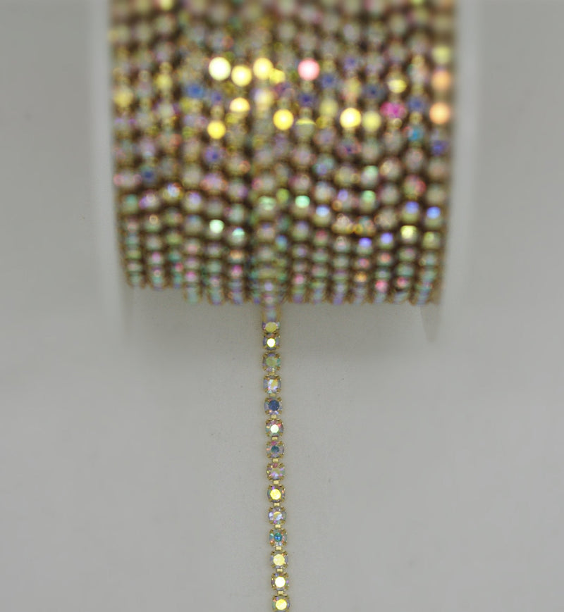 10 Yard Crystal AB Rhinestone Close Chain Clear Trim Sewing Craft (2.5mm, Gold) 2.5mm - NewNest Australia