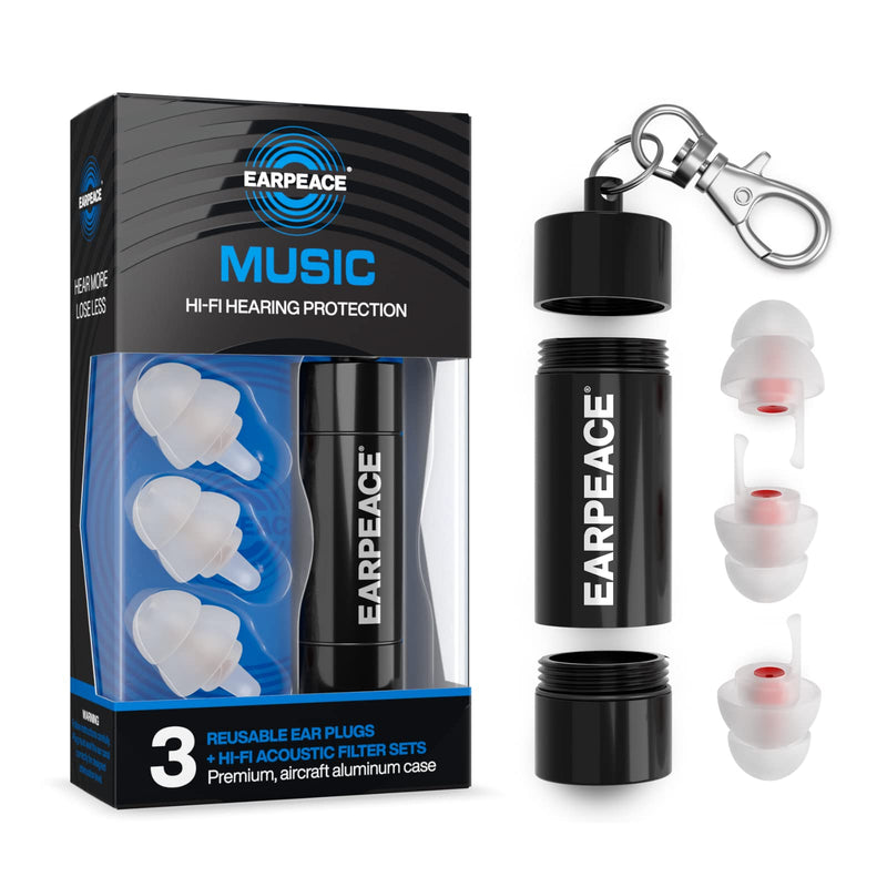 EarPeace Music Noise Reduction Earplugs – Ultra Comfortable, High Fidelity Hearing Protection for Concerts, Festivals, and Loud Noise – Medium Size up to 26dB Noise Canceling, Black Case Standard Size Plugs - NewNest Australia