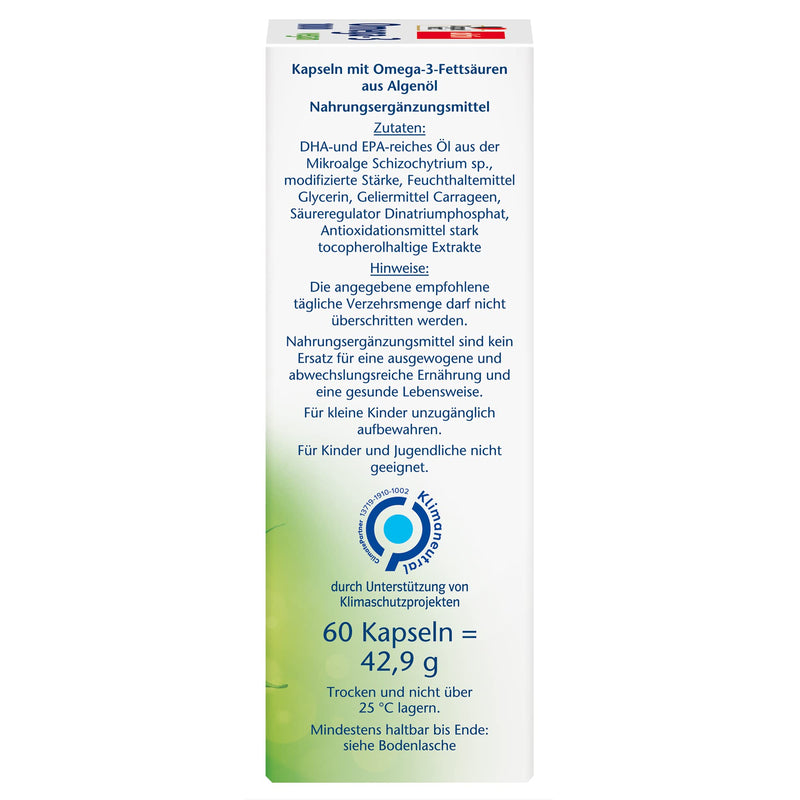 Doppelherz Omega-3 1000 vegan - high-dose omega-3 fatty acids EPA & DHA from vegetable algae oil - 60 small & vegan capsules 60 capsules - NewNest Australia