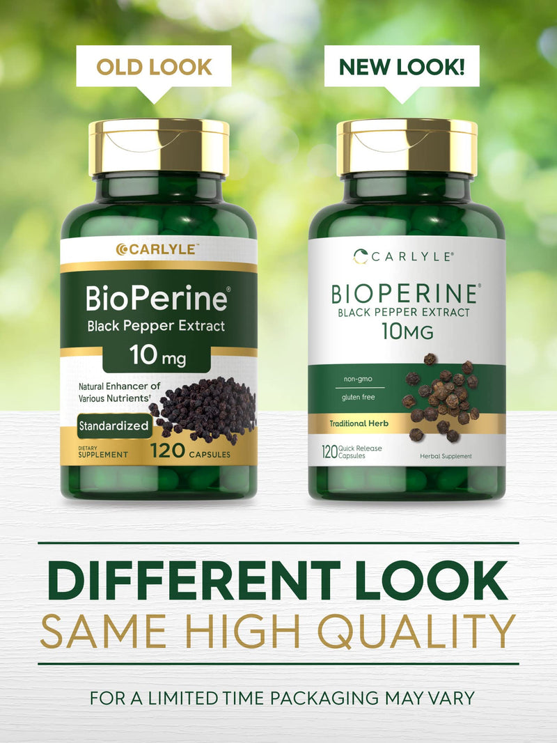 Bioperine 10mg | 120 Capsules | Non-GMO & Gluten Free | Sourced from Black Pepper Extract | Supports Curcumin Powder Absorption | by Carlyle - NewNest Australia
