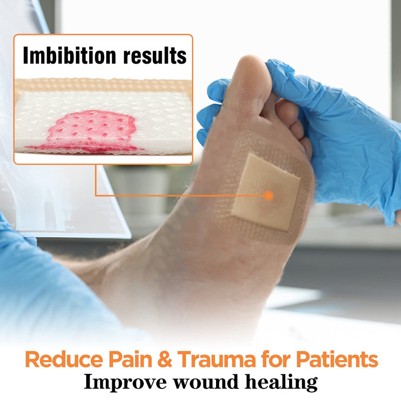 Carbou 10Pcs Silicone Foam Dressing 4"x 4"(10 cm x 10 cm) - with Border Adhesive Waterproof Central Ultra Absorbent-Foam (2.5" X 2.5") Square Dressing Waterproof Silicone Wound Bandage 4x4 Inch(Pack of 10) - NewNest Australia