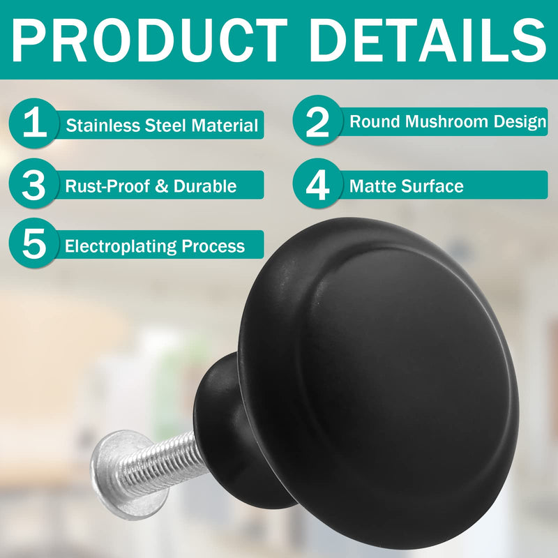 Auvotuis 20Pcs Round Cabinet Knobs, 1Inch Matte Black Drawer Knob Pull Handles Modern Zinc Dresser Knobs for Wardrobe, Cupboard, Door - NewNest Australia