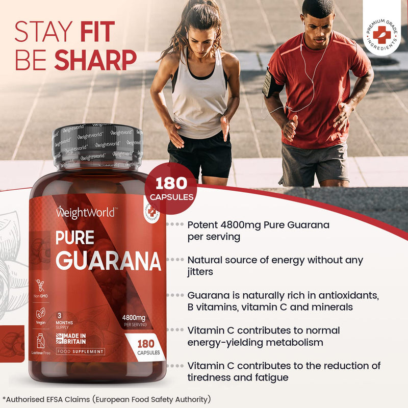 Guarana Capsules 4800mg - 180 Vegan Capsules (3 Month Supply) - Natural Caffeine Supplement - 4X More Caffeine Than Coffee - High Strength Guarana Extract - GMO Free Dietary Supplement - Made in UK - NewNest Australia