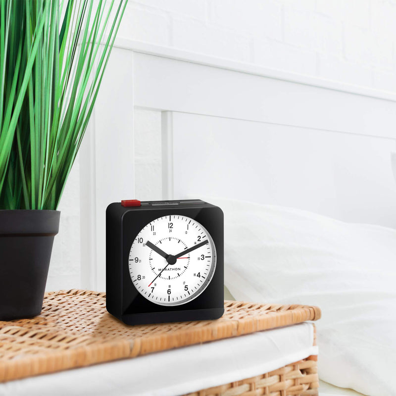 NewNest Australia - Marathon Silent Non-Ticking Alarm Clock with Warm Amber Auto Back Light and Repeating Snooze - Batteries Included - CL030053BK/WH (Black/White) Black/White 