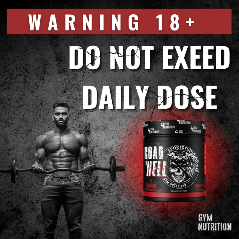 Road To Hell Ultra Hardcore Booster Pre Workout Powder Atp + L-Arginine + Citrulline + Beta Alanine + Caffeine 400 G In Collaboration With Sports Studio Popeye Ice Tea Peach Flavor Vegan - NewNest Australia