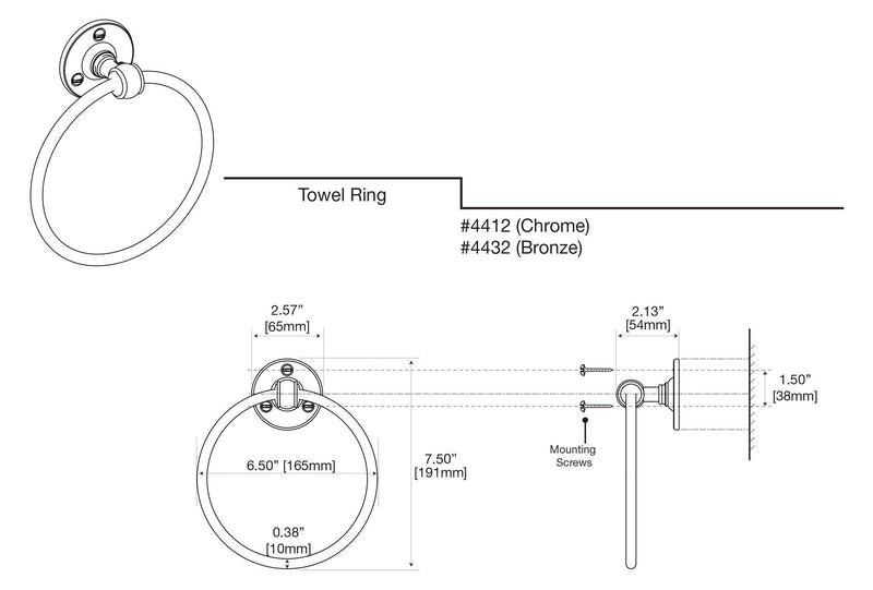 Gatco 4412 Cafe Zinc Towel Ring, 6.5-in L x 6.5-in W x 6.5-in H, Chrome - NewNest Australia