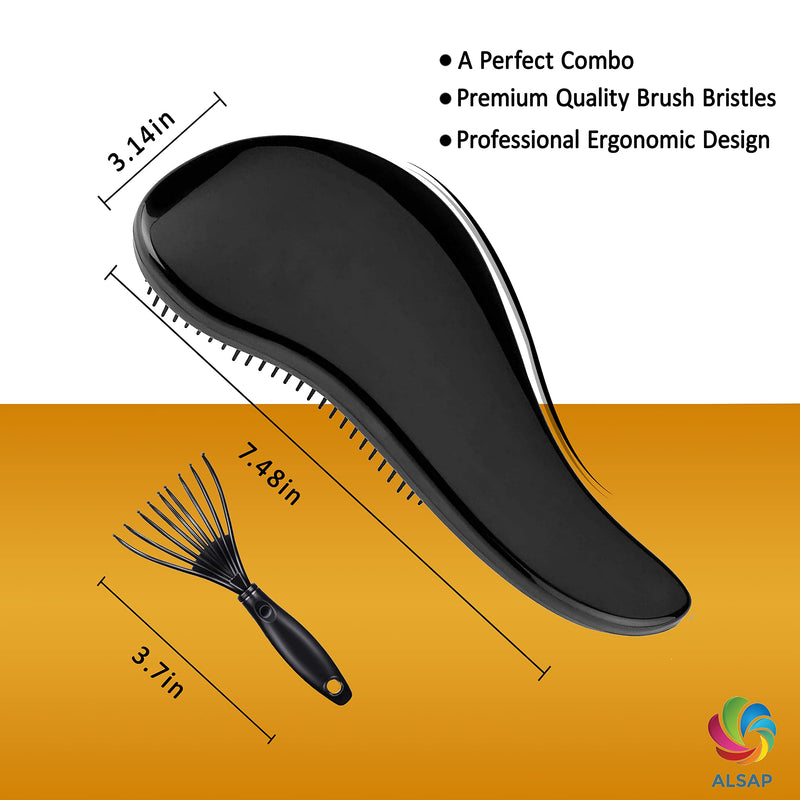 ALSAP Detangler Hair Brush with Combing Tool - Tangle Teaser Hair Brush for Women / Girls / Kids - Detangling Accessories for Long / Short - Curly / Wavy and Wet hair (black) black - NewNest Australia