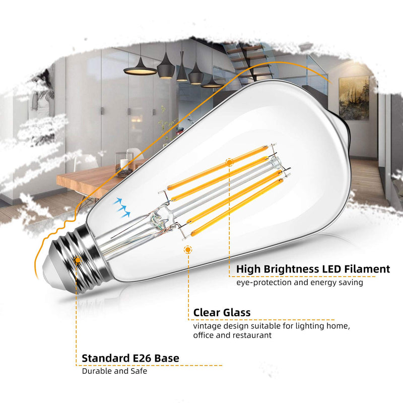 4-Pack Vintage 8W ST64 LED Edison Light Bulbs 100W Equivalent, 1400Lumens, 2700K Warm White, E26 Base LED Filament Bulbs, CRI 90+, Antique Glass Style Great for Home, Bedroom, Office, Non-Dimmable 2700K Warm White St64 - NewNest Australia