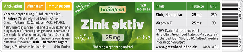 Zinc active, 25 mg, high dose, 120 tablets, vegan - high availability. For testosterone levels, fatty acid and carbohydrate metabolism. WITHOUT artificial additives. Without genetic technology. 120 pieces (pack of 1) - NewNest Australia