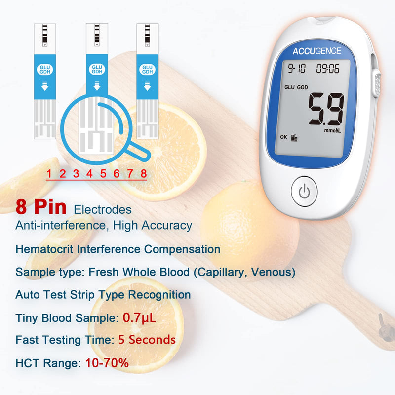 ACCUGENCE Diabetes Testing Kit Blood Sugar Monitor With Multifunctional Blood Glucose Meter 50Pcs Blood Sugar Test Strips Lancets Glucometer 5 Second Get Results Blood Sugar Test Kit - NewNest Australia
