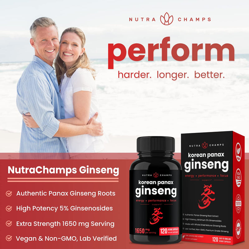 NutraChamps Korean Red Panax Ginseng - 120 Vegan Capsules Extra Strength Root Extract Powder Supplement w/ High Ginsenosides - NewNest Australia