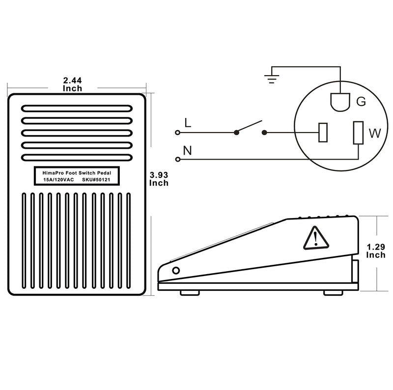 HimaPro Foot Control Switch Pedal ON Off Switch Deadman Style, 6-ft Cable with 3 Prong Piggyback Plug, 15A 120 VAC SPDT NO NC - NewNest Australia
