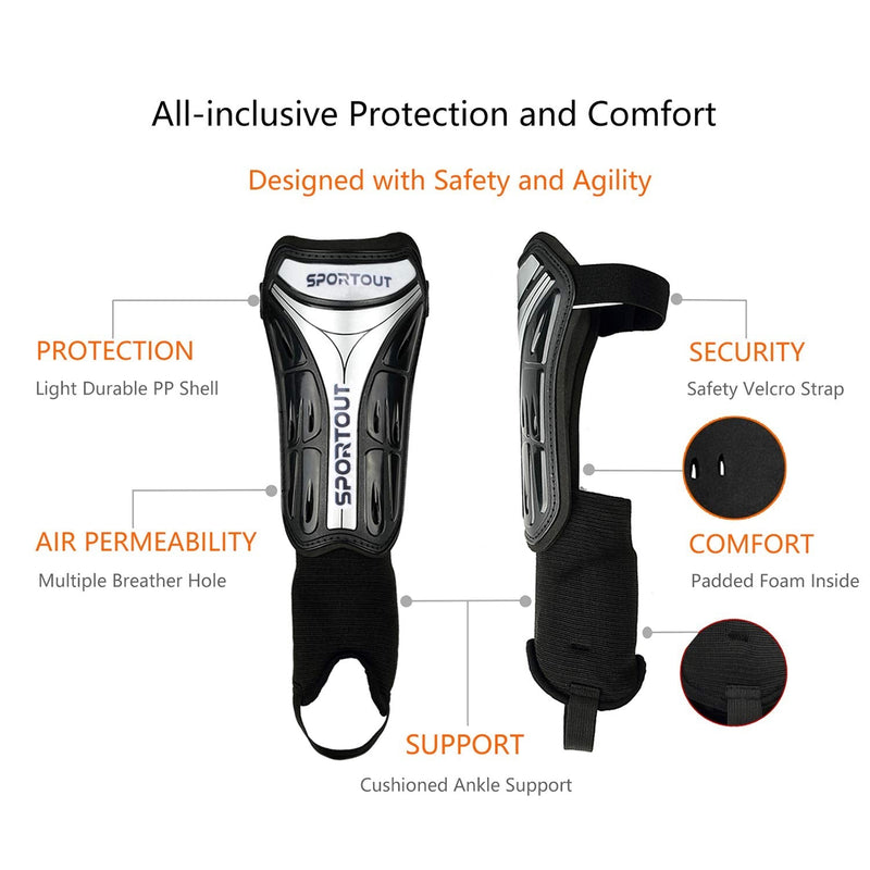 Sportout Kids Youth Adults Soccer Shin Guards with Protective Hard Shell,Offers Comprehensive Protection for Your Kids' Legs. Medium With Ankle Strap - NewNest Australia
