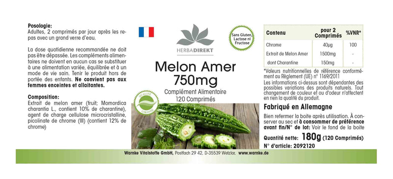Bitter melon 750mg - high dose - vegan - 120 tablets - with chrome | HERBADIREKT by Warnke vital substances - NewNest Australia