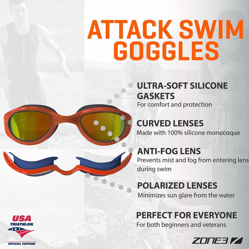 ZONE3 Attack Swim Goggles Polarized - Navy/Neon Orange - NewNest Australia