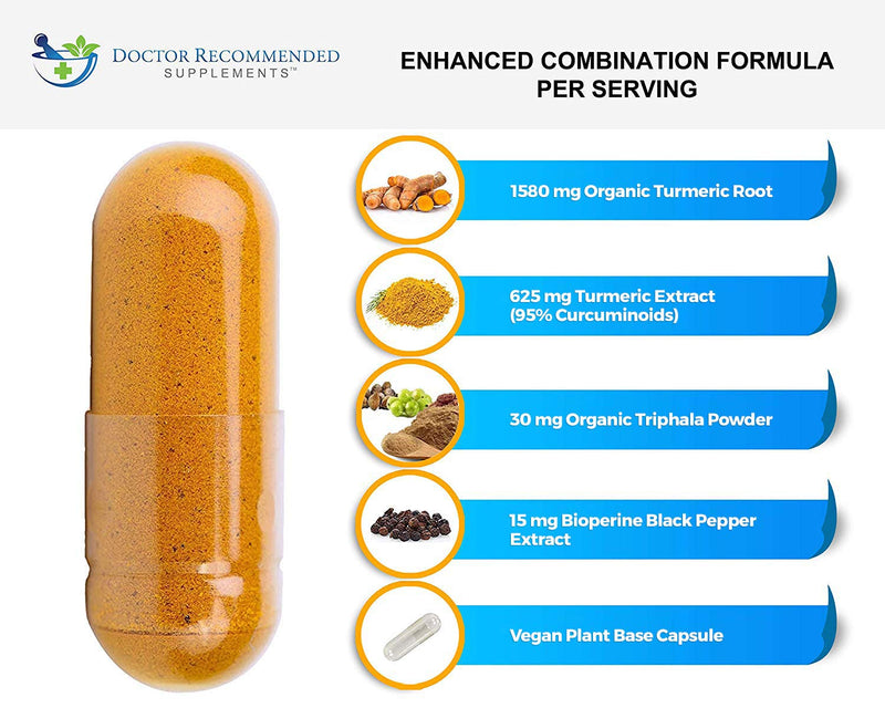 Turmeric Curcumin - 2250mg/d - Veggie Caps - 95% Curcuminoids with Black Pepper Extract (Bioperine) - 750mg Capsules - 100% Organic - Most Powerful Turmeric Supplement with Triphala (180 Count) 180 Count (Pack of 1) - NewNest Australia