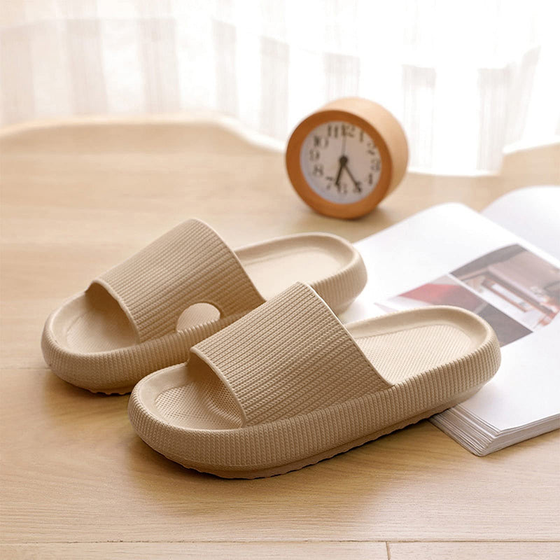 MUYOGRT Pillow Slides Women Men Non-Slip Quick Dry Shower Sliders Thick Sole Platform Slippers Bathroom Poolside Sandals Super Soft Massage House Slippers for Indoor & Outdoor Khaki 5.5/6.5 UK - NewNest Australia