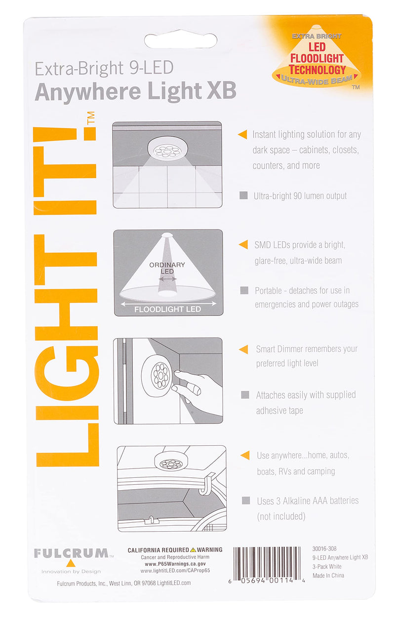 LIGHT IT! by Fulcrum 30016-308 9-LED Anywhere Light XB, 3-pack, White, 3 Count - NewNest Australia