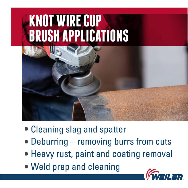 Weiler 13286 2-3/4" Single Row Knot Wire Cup Brush, .020" Steel Fill, 5/8"-11 UNC Nut, Made in the USA 2-3/4" Dia .020" Wire Size x 1" Trim Length - NewNest Australia