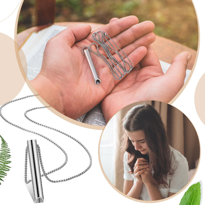 Fiada Anxiety Relief Chain Mindful Breath Necklace Portable Stainless Steel Stress Relief Breathing Chain For Deep Breathing Exercises For Men Women Meditation Stress Relief Relaxation, Silver - NewNest Australia