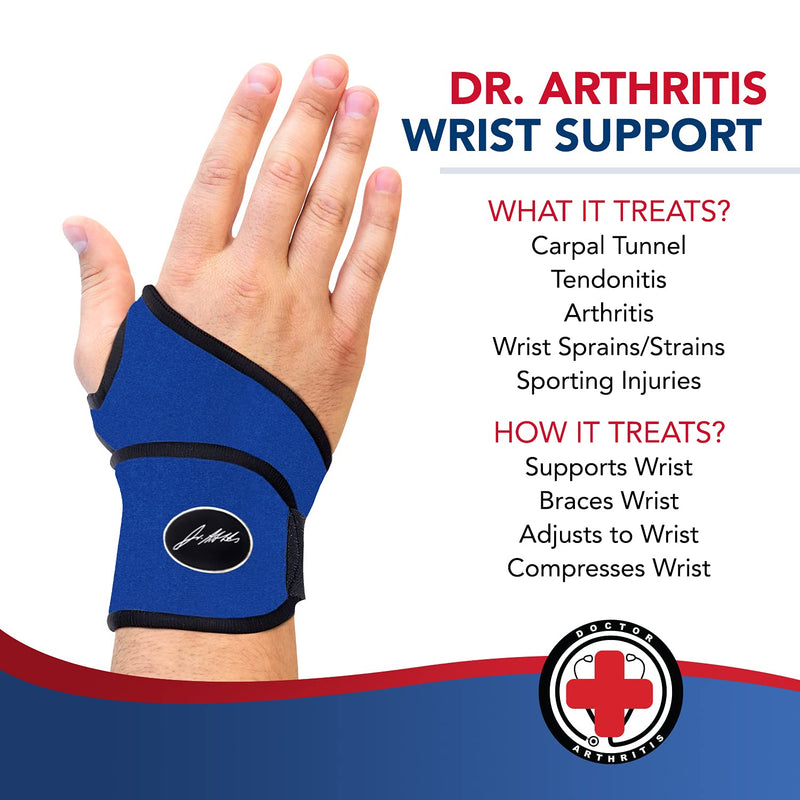 Doctor Developed Premium Comfy, Lightweight, Wrist Support-Strap-Brace-Hand Support, Relief for Wrist Injuries, Joint Disease, Sprains & More by Dr Arthritis - Blue 1 Count (Pack of 1) - NewNest Australia