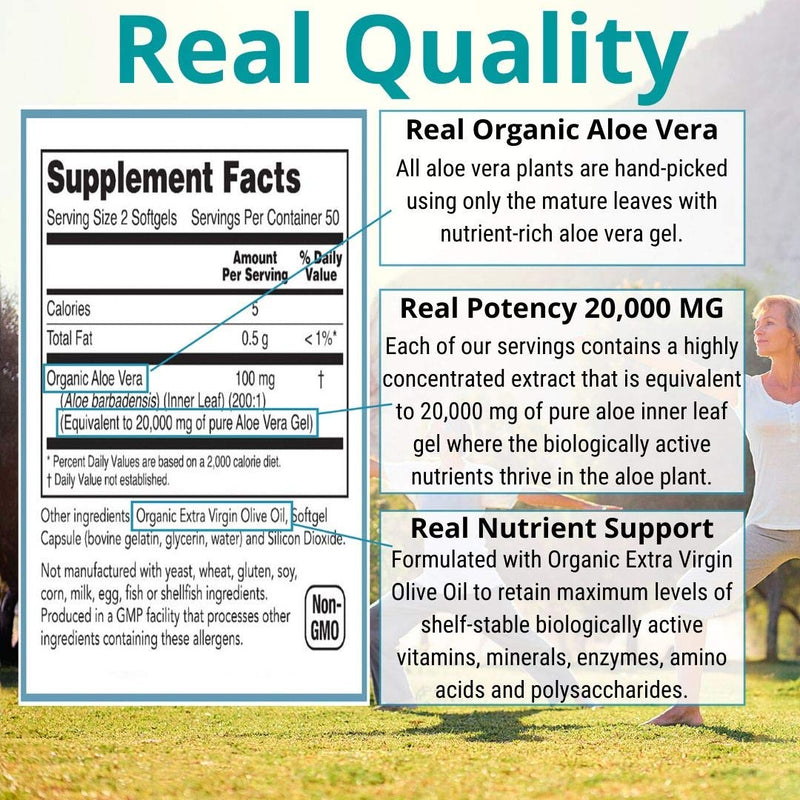 Nutriworth Aloe Vera Supplement (100 Softgels )- 20,000mg Pure Gel Equivalency - Made with Organic Aloe Vera - NewNest Australia