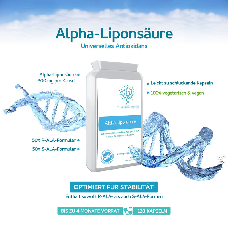 Alpha Lipoic Acid 300mg, 120 Capsules, Dual ALA (both R-ALA and S-ALA), Made in the UK. - NewNest Australia