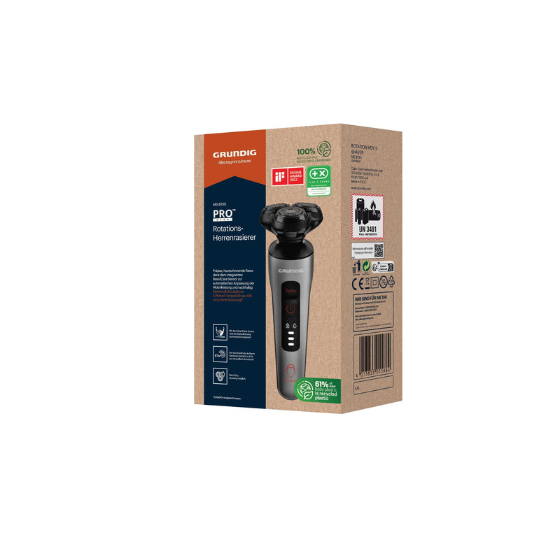 Grundig Proclub Ms 8130 Men'S Razor, Beardcare Sensor, Plastic Outer Housing Made Of 61% Recycled Plastic, Titanium Blades Technology, Wet & Dry, Dark Matte Chrome/Red - NewNest Australia