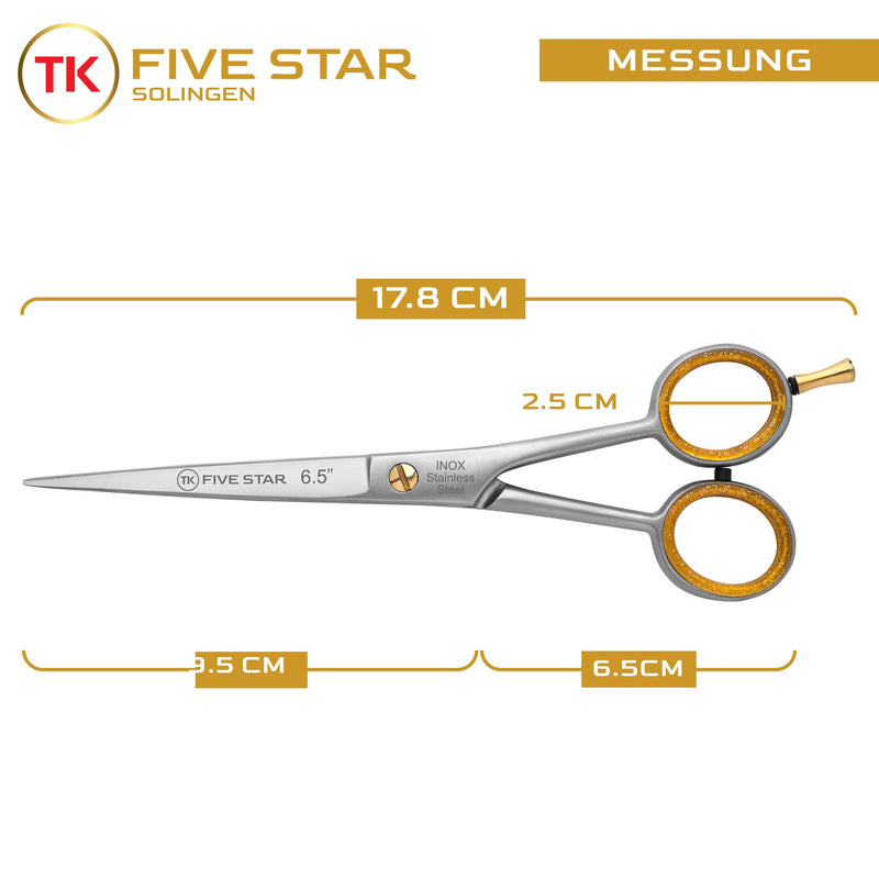 Five Star Solingen Barber Cut Professional 6.5 inch extra sharp hairdressing scissors, hair cutting scissors, rust-proof, micro-serrated for women, men, hairdressers and children, suitable for strong hair - NewNest Australia