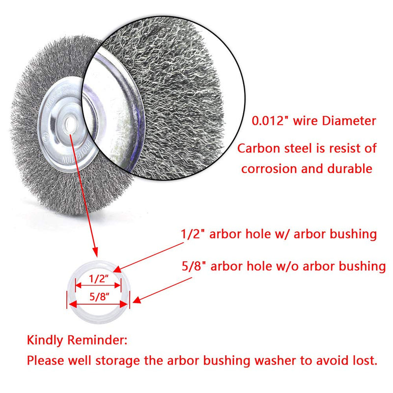 EMILYPRO 6" Bench Wire Wheel Brush | Coarse Crimped Steel Wire 0.012" with 5/8" Arbor for Bench Grinder - 2pcs 6in 2pcs - NewNest Australia