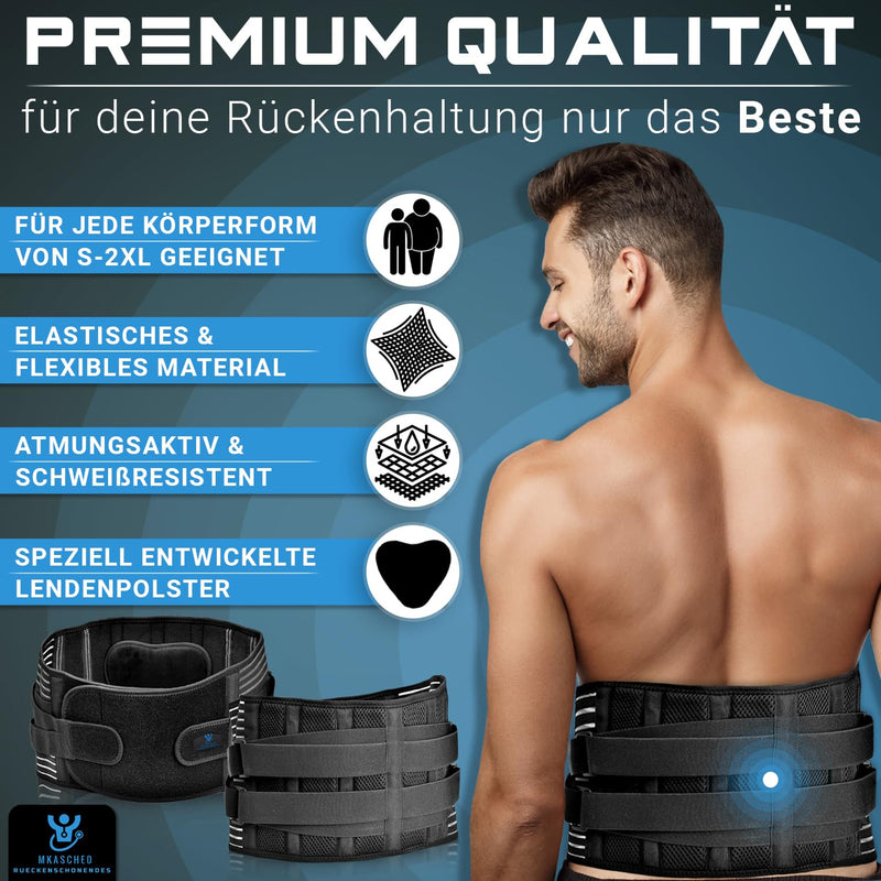 MKASCHED back support belt black for men and women, intervertebral disc belt, abdominal belt, back bandage, kidney belt, back pain relief + bonus extra lumbar cushion (L) L - NewNest Australia