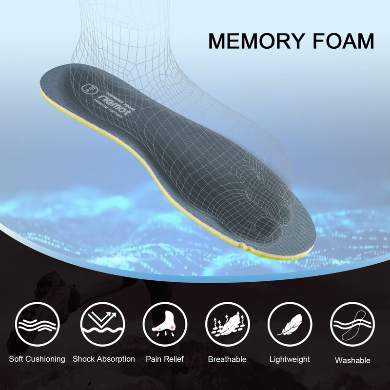 riemot Women's Men's Memory Foam Insoles, Super Soft Replacement Innersoles for Running Shoes, Trainers, Work Boots, Walking Shoes Comfort Cushioning Shoe Inserts 11 Grey for Mens - NewNest Australia
