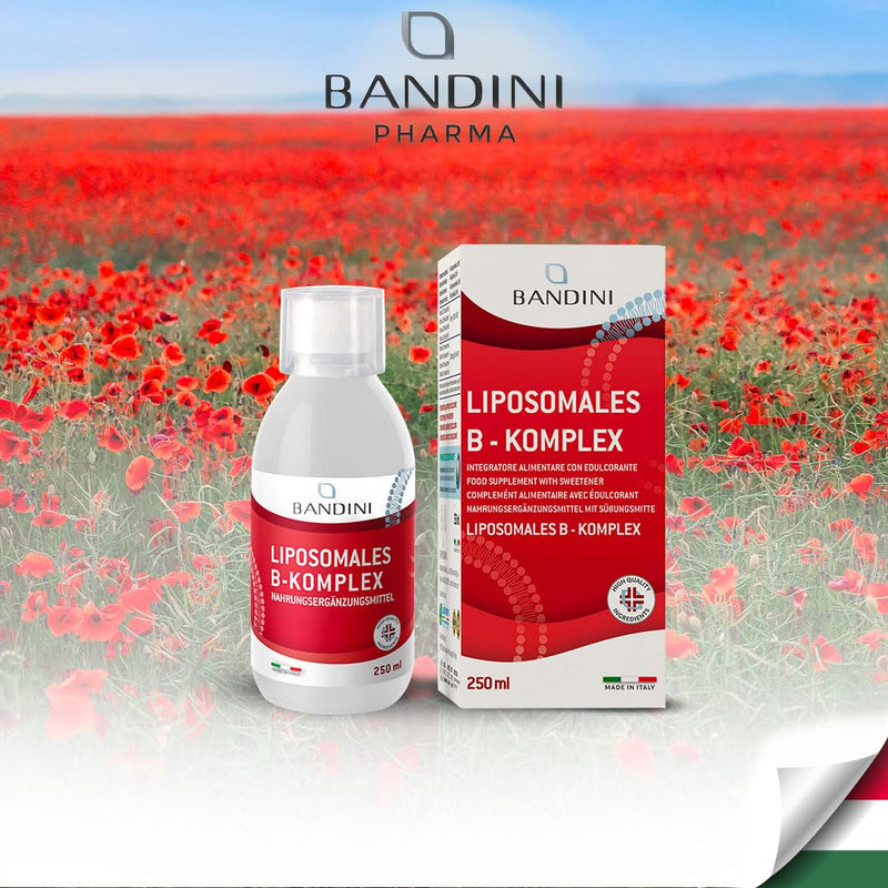 Bandini® Vitamin B Complex Liposomal - 250 ml liquid format | High dosage: All 8 B vitamins (B1, B2, B3, B5, B6, B7, B9, B12) | Independently laboratory tested, no additives, GMO-free, vegan - NewNest Australia